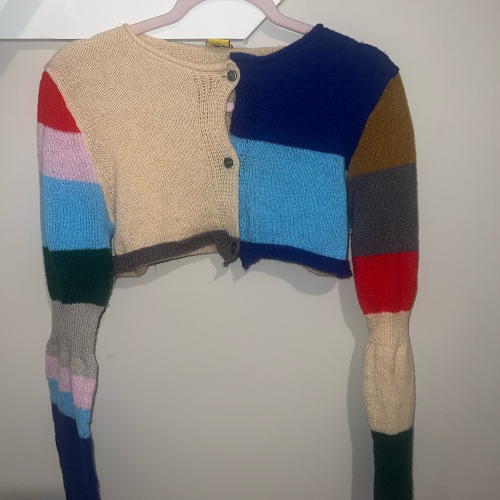 Daisy Red and Cream Cropped Cardigan Sweater